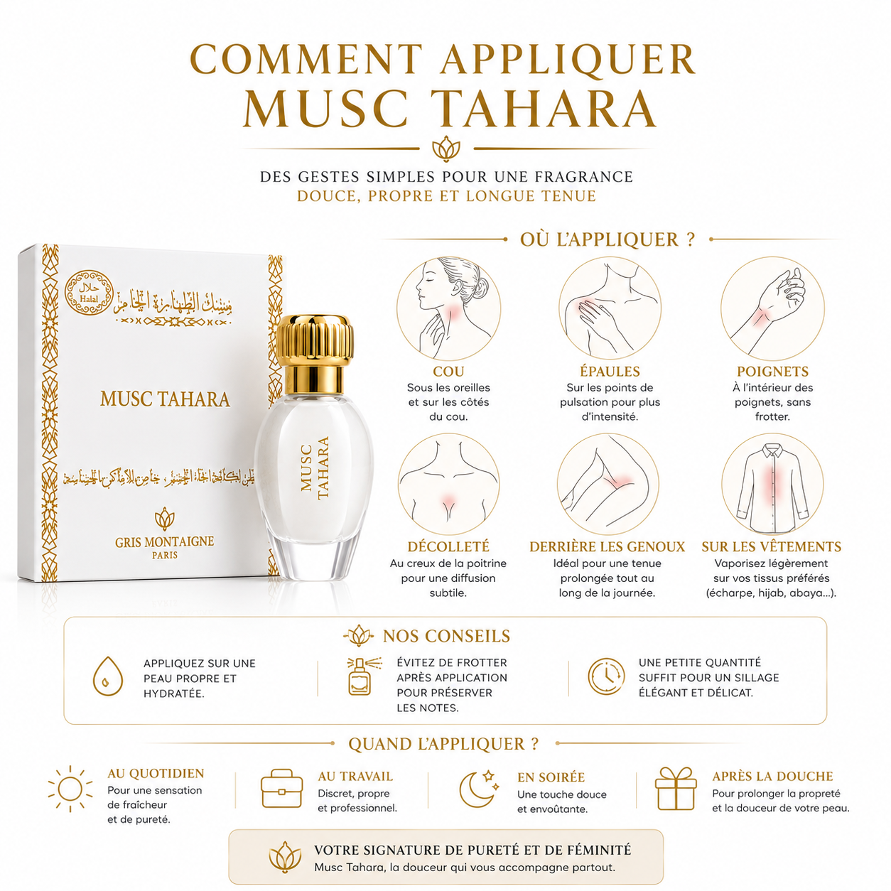 Musc Tahara – Parfum Halal | Musc Blanc, Vanille & Jasmin | Gris Montaigne Paris